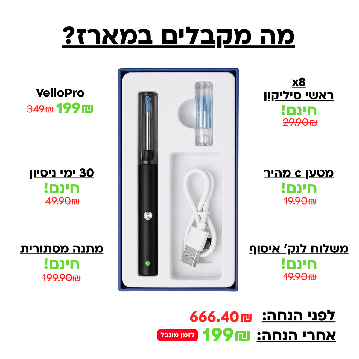 VelloPro - אוזניים נקיות ובריאות תוך שימוש אחד